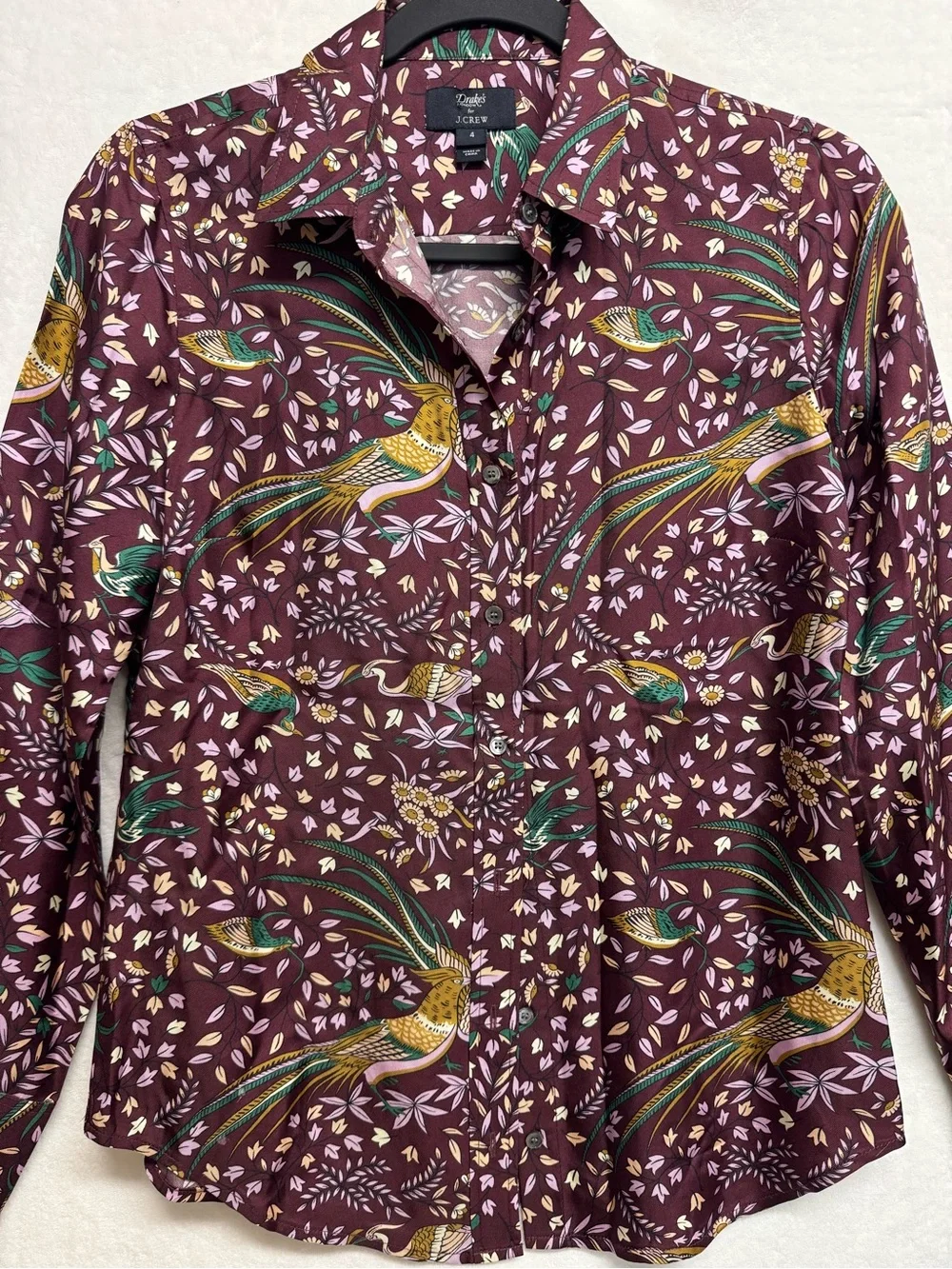Drakes J Crew Collection Women’s Shirt 4 Bird Of Paradise Blouse Silk Burgundy